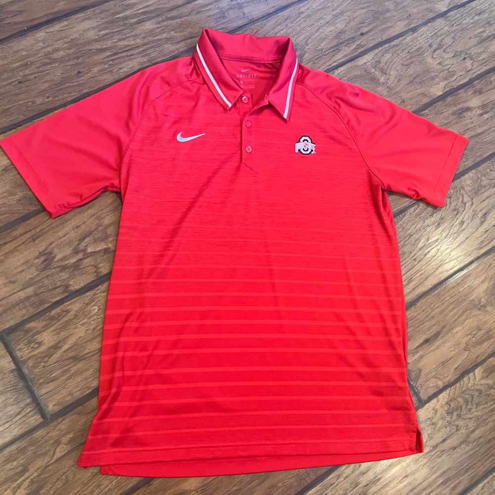 Ohio State Nike polo shirt men’s Large red Dri Fit performance golf football OSU